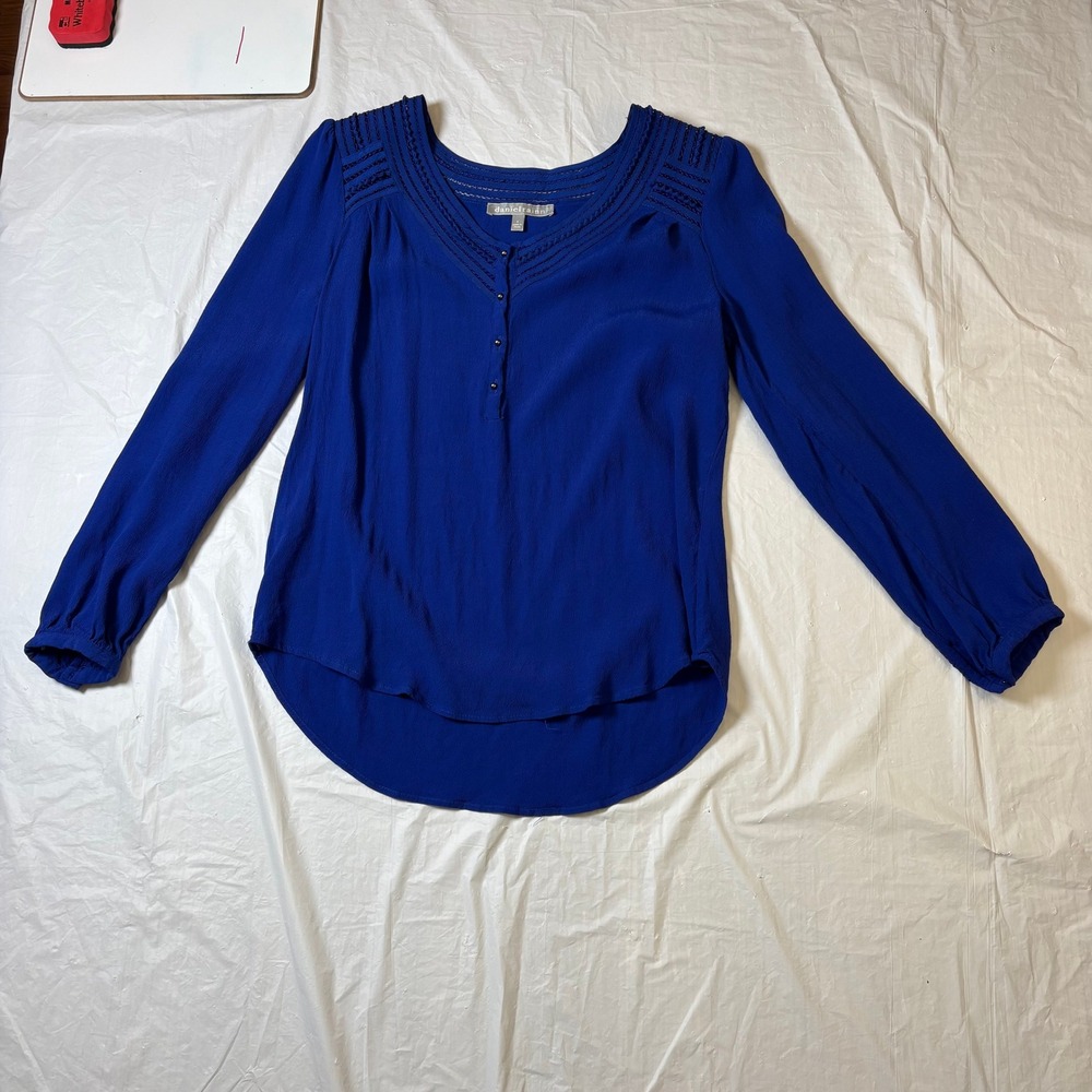 Daniel Rainn Royal Blue Long Sleeve Rayon Button Up Blouse Women's Size S